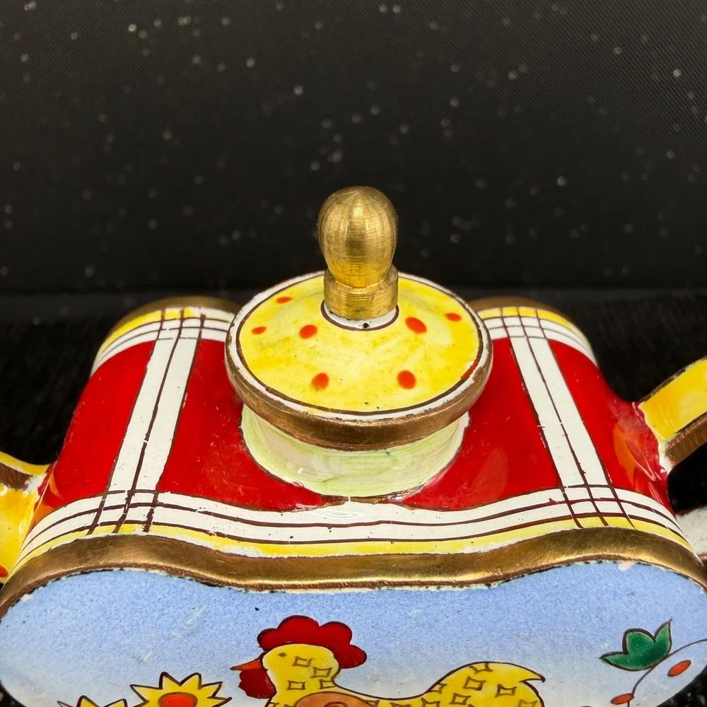Kelvin Chen 1999 Miniature Rooster Heart Enamel Teapot US 80 CP Hand Painted 3x4